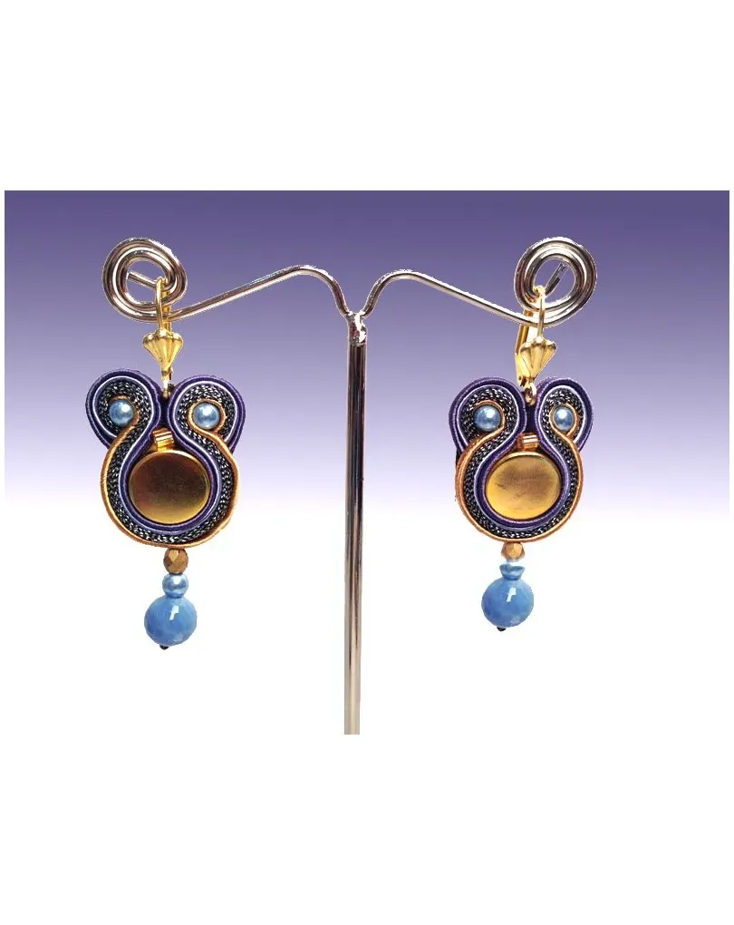 PENDIENTES FLAMENCA ORO Y AZUL CLARO
