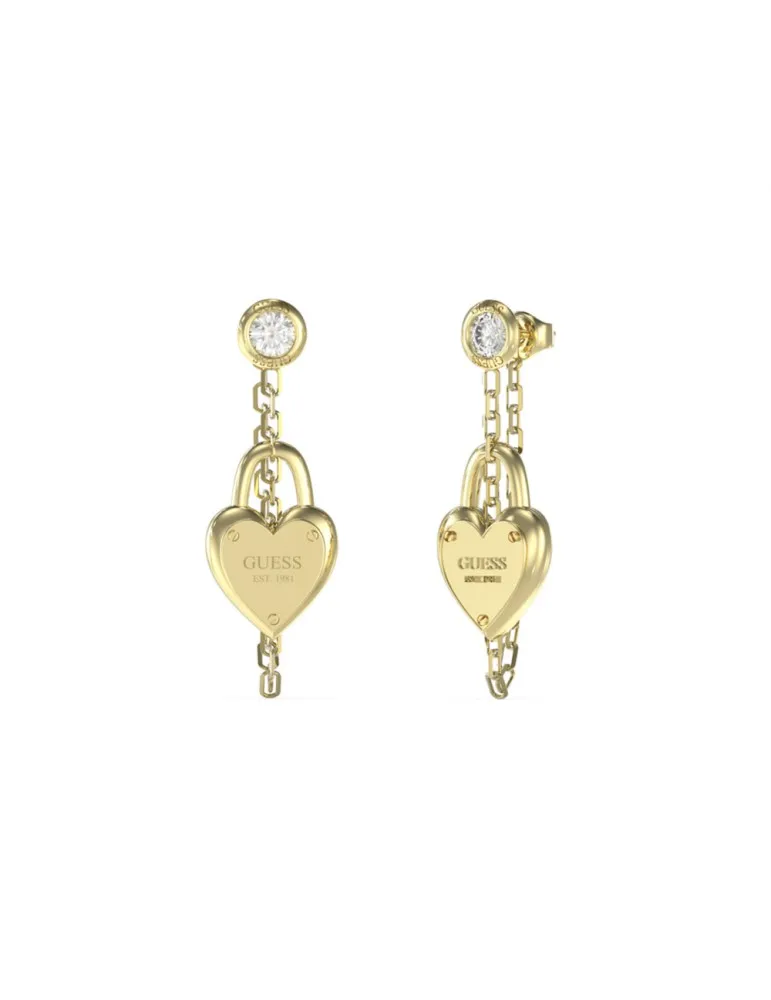 Pendientes Guess Mujer Corazón Candado Acero Dorado Cadena