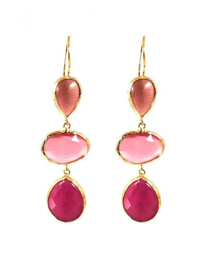 PENDIENTES LARGOS PIEDRAS NATURALES EN TONOS ROSAS Y LILAS