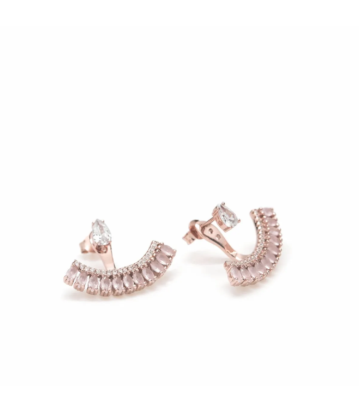 PENDIENTES LINEARGENT ABANICO CON CUARZO ROSA Y CIRCONITAS  15894RA