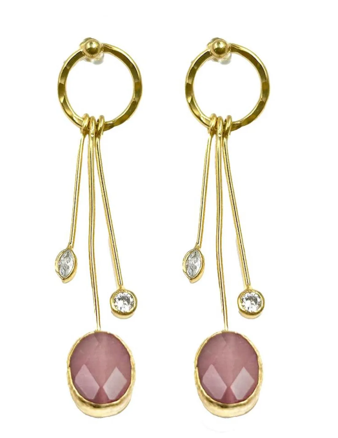 PENDIENTES MUJER LARGOS DORADOS CON CIRCONITAS Y ROSA MAQUILLAJE