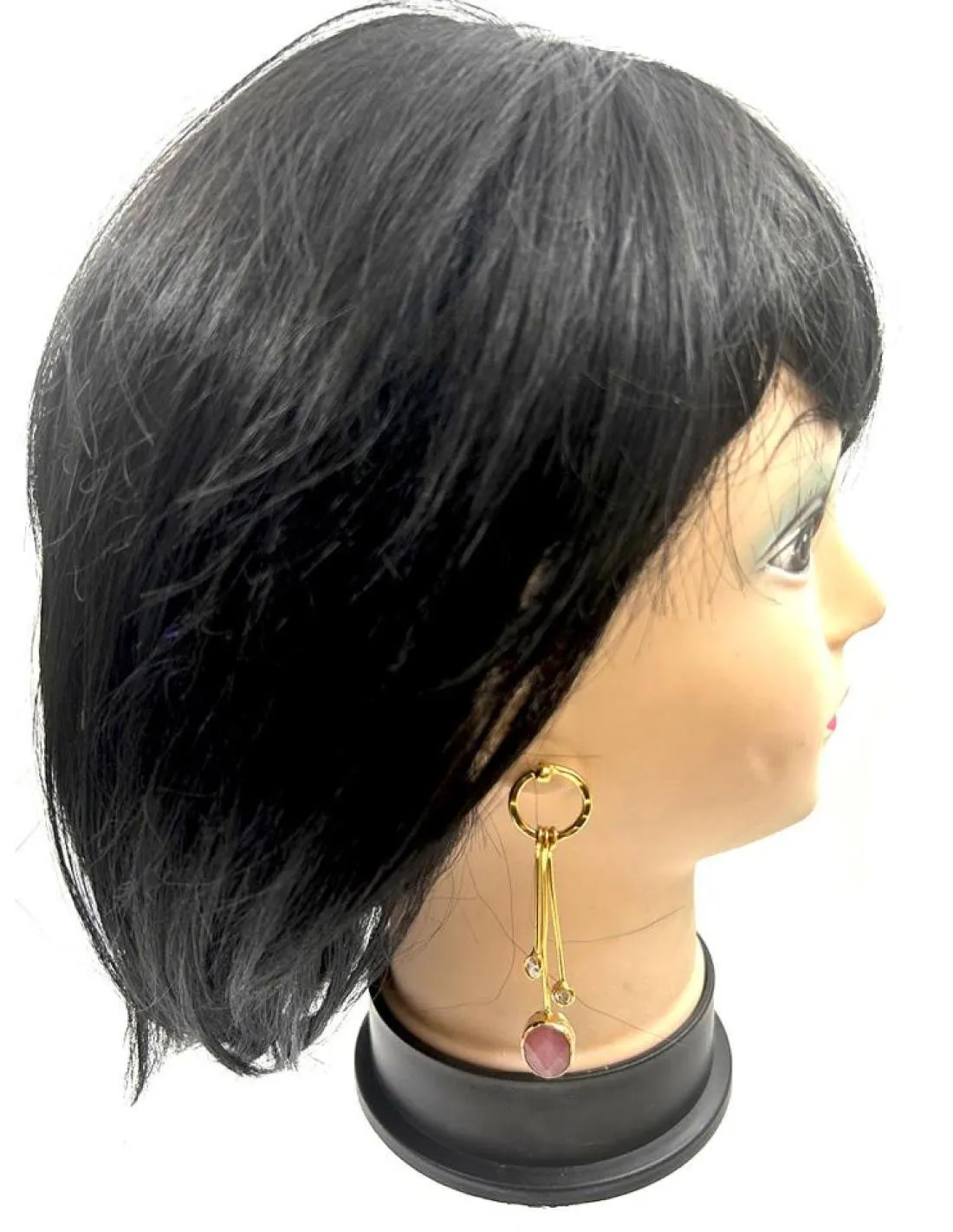 PENDIENTES MUJER LARGOS DORADOS CON CIRCONITAS Y ROSA MAQUILLAJE