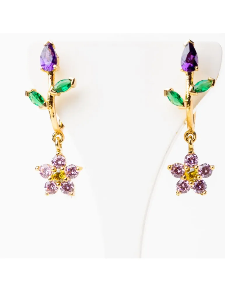 Pendientes Mujer Oro 18k Flores Hojas