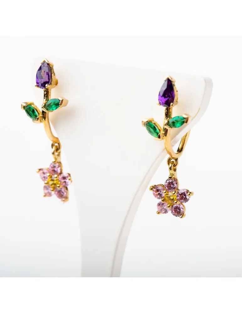Pendientes Mujer Oro 18k Flores Hojas