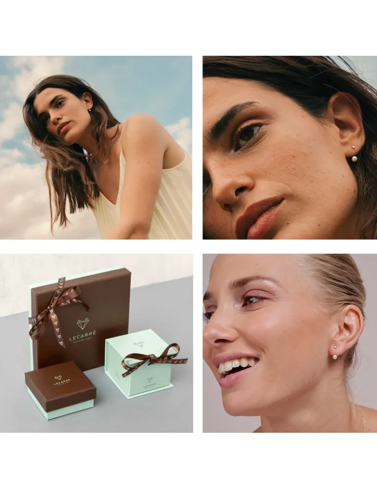 Pendientes Mujer Oro 18k Lecarre Perlas y Diamantes