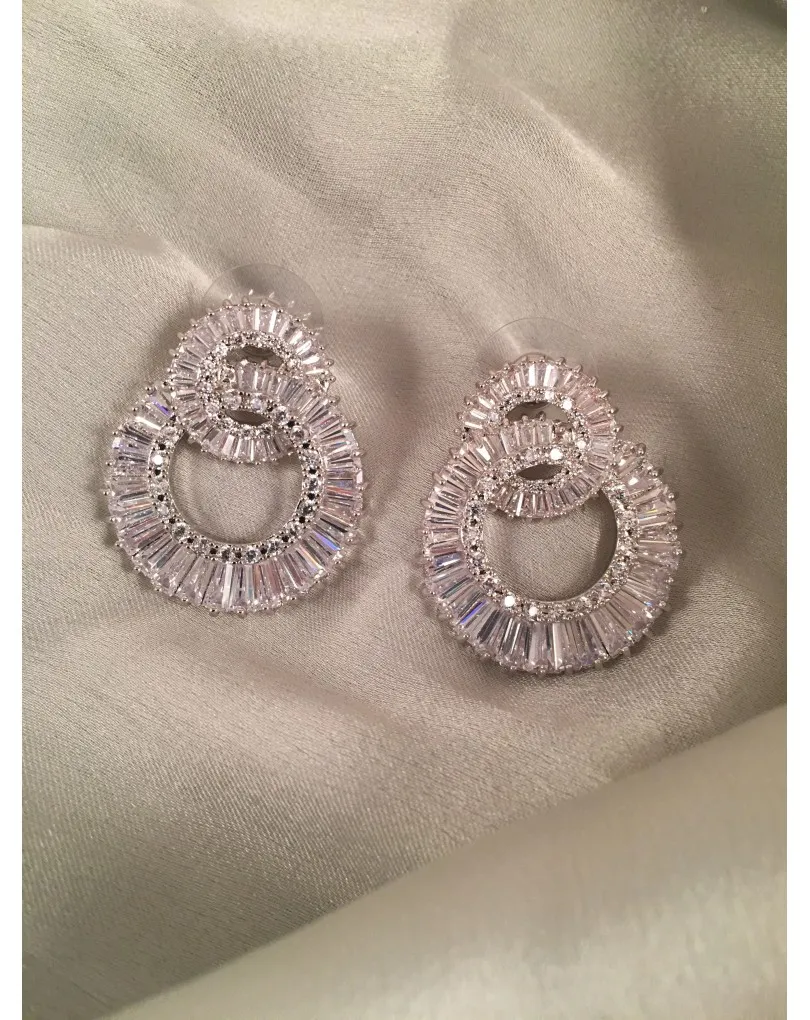 PENDIENTES NOVIA EN RODIO Y CIRCONITAS, DOBLE CIRCULO