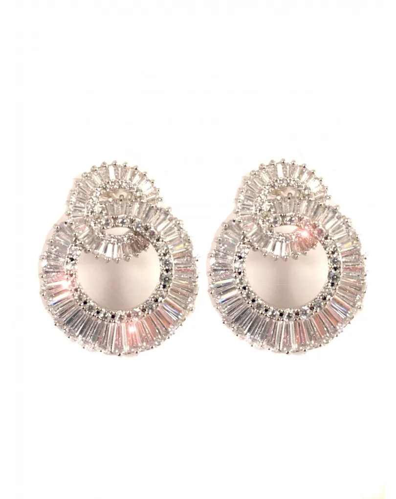 PENDIENTES NOVIA EN RODIO Y CIRCONITAS, DOBLE CIRCULO