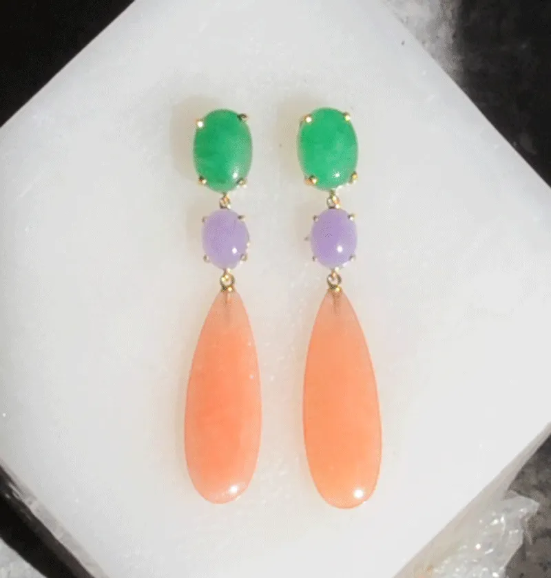 Pendientes Plata bañada con Jades de color