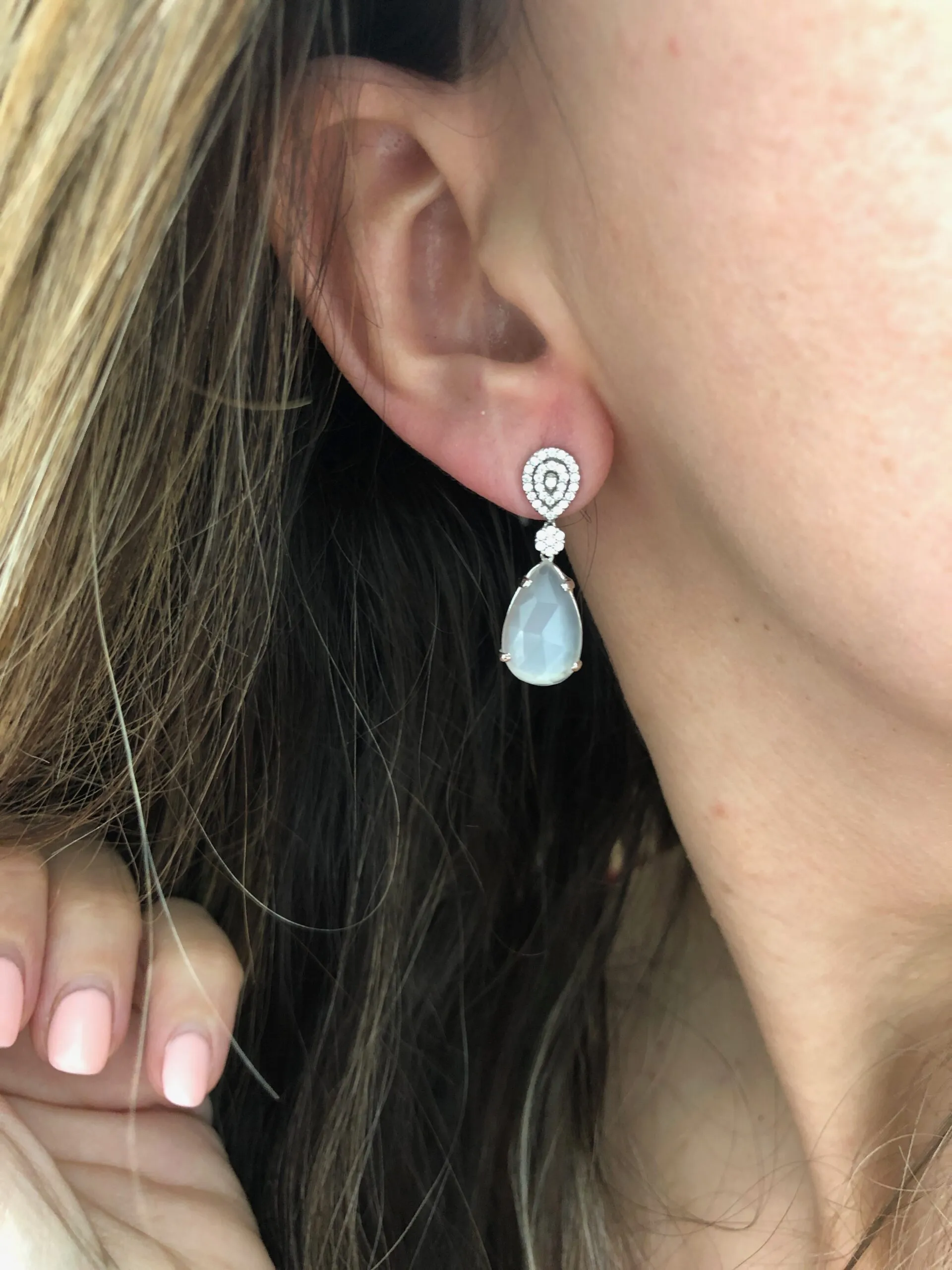 Pendientes Plata con Circonitas y Piedra Luna