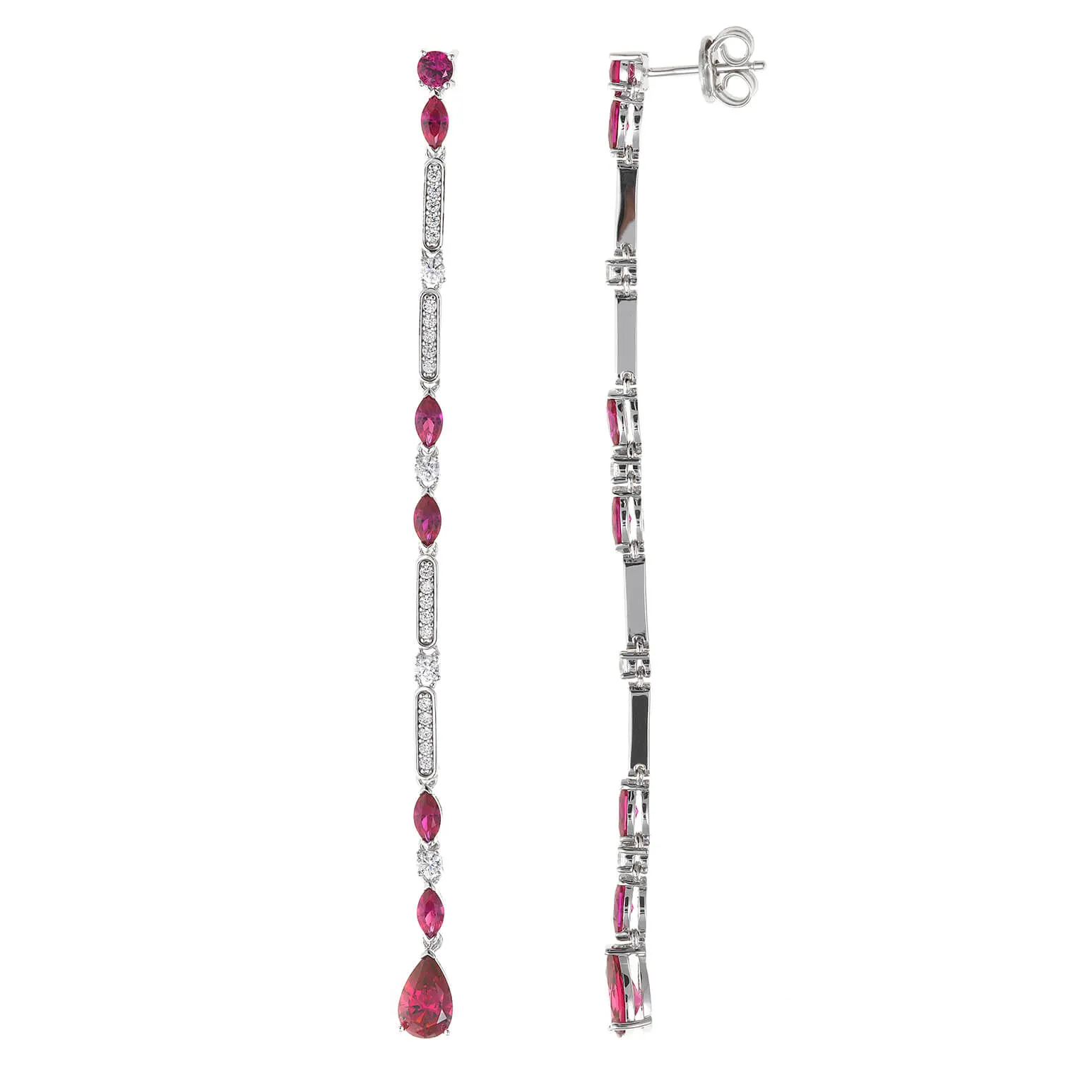 Pendientes Plata extra largos con Rubíes y circonitas