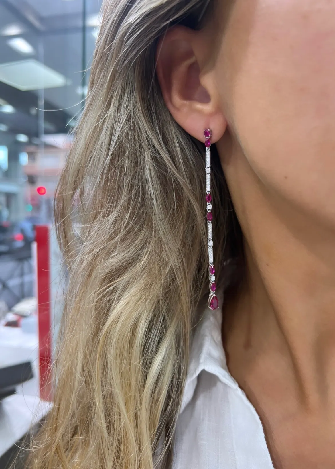 Pendientes Plata extra largos con Rubíes y circonitas