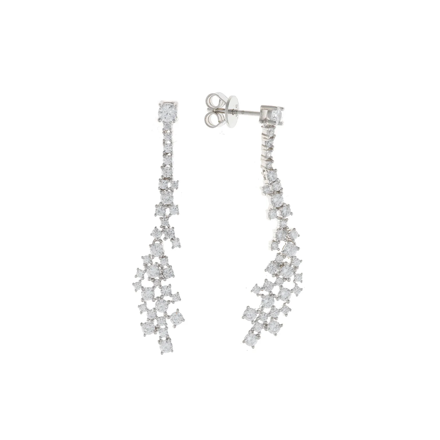 PENDIENTES PLATA RODIO CASCADA CHATONES CIRCONITAS BLANCAS