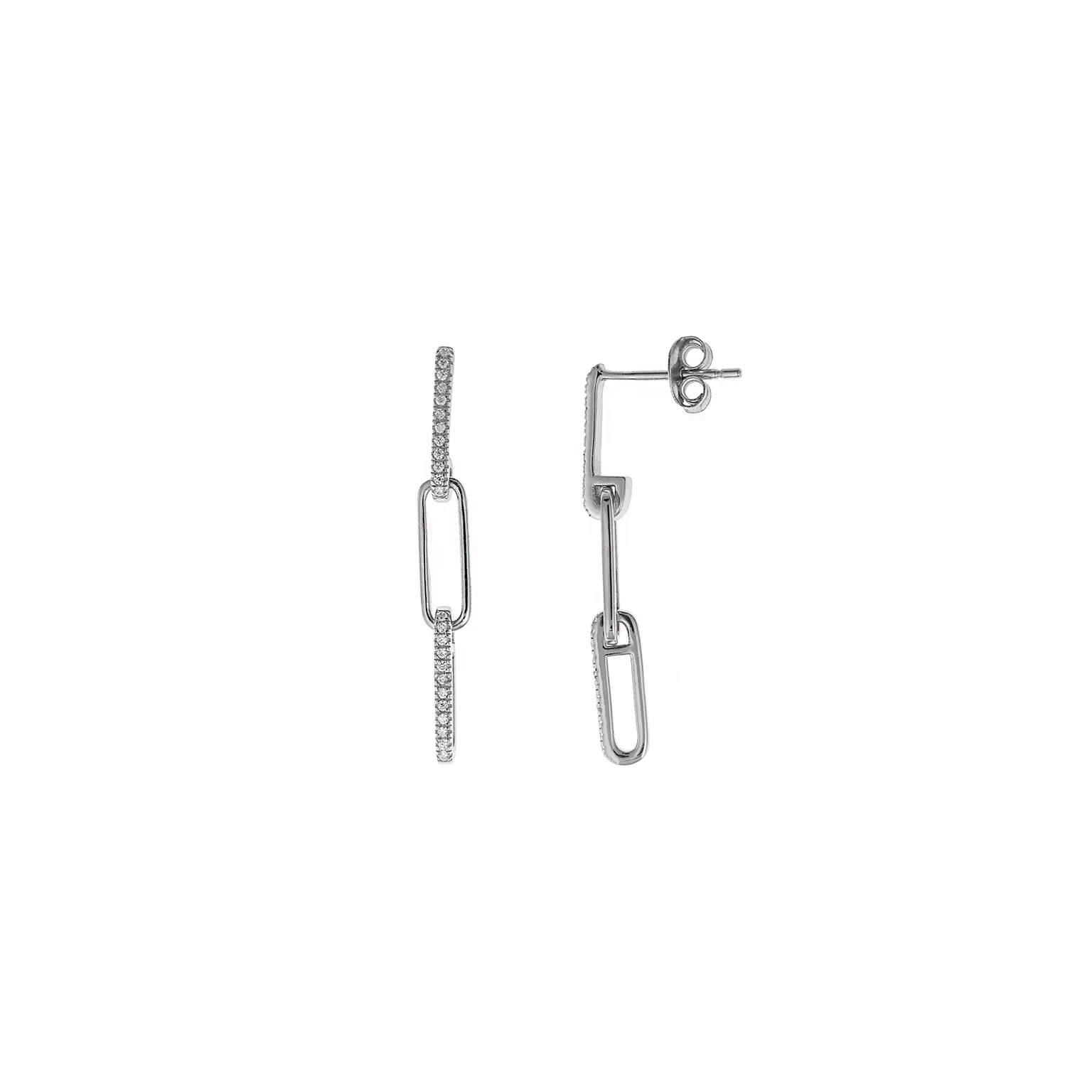 PENDIENTES PLATA RODIO ESLABONES ENTRELAZADOS LISOS Y CON CIRCONITAS