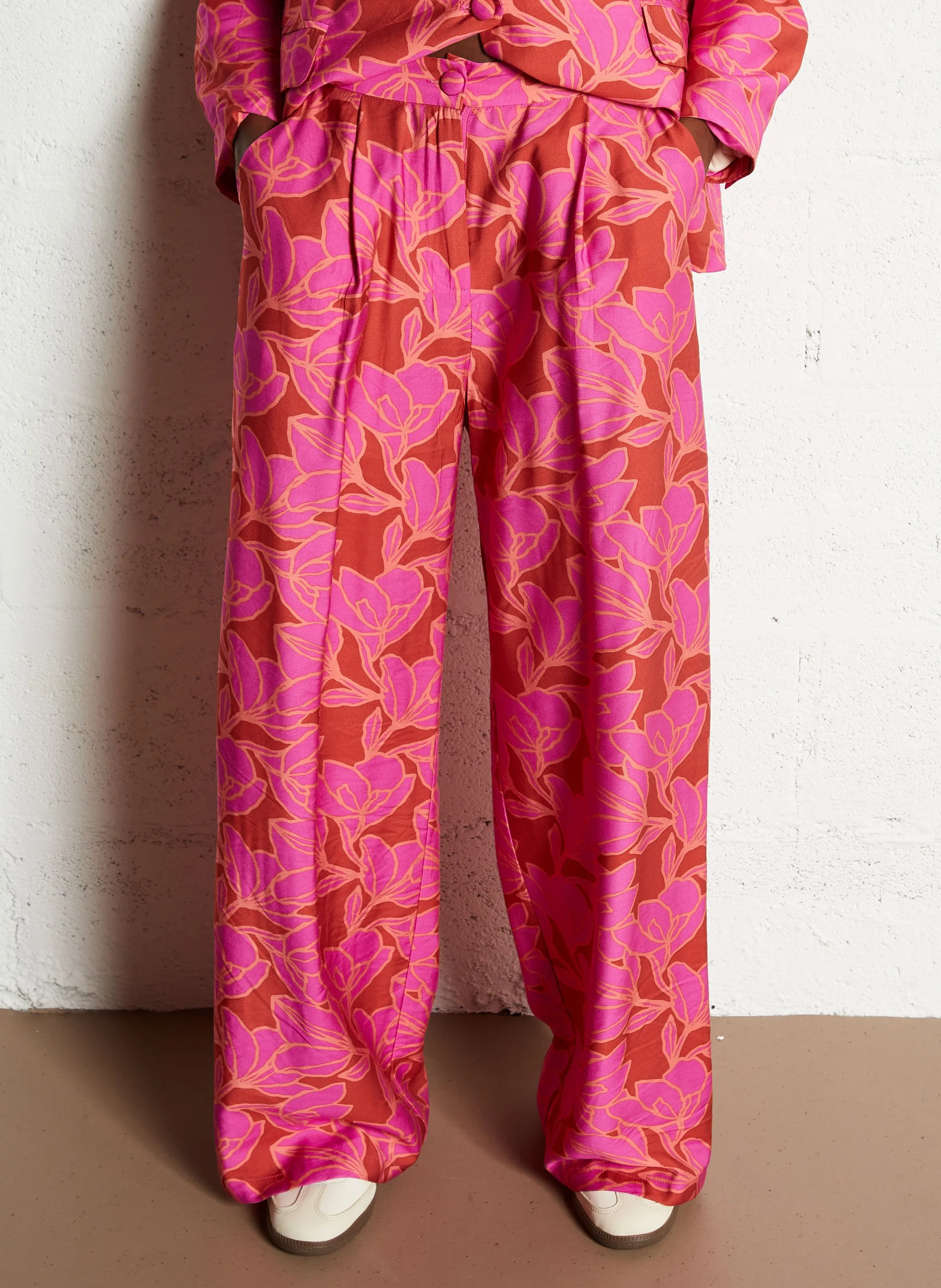 PERLA  PANTALóN ANCHO DE TALLE ALTO ESTAMPADO EN ROSA