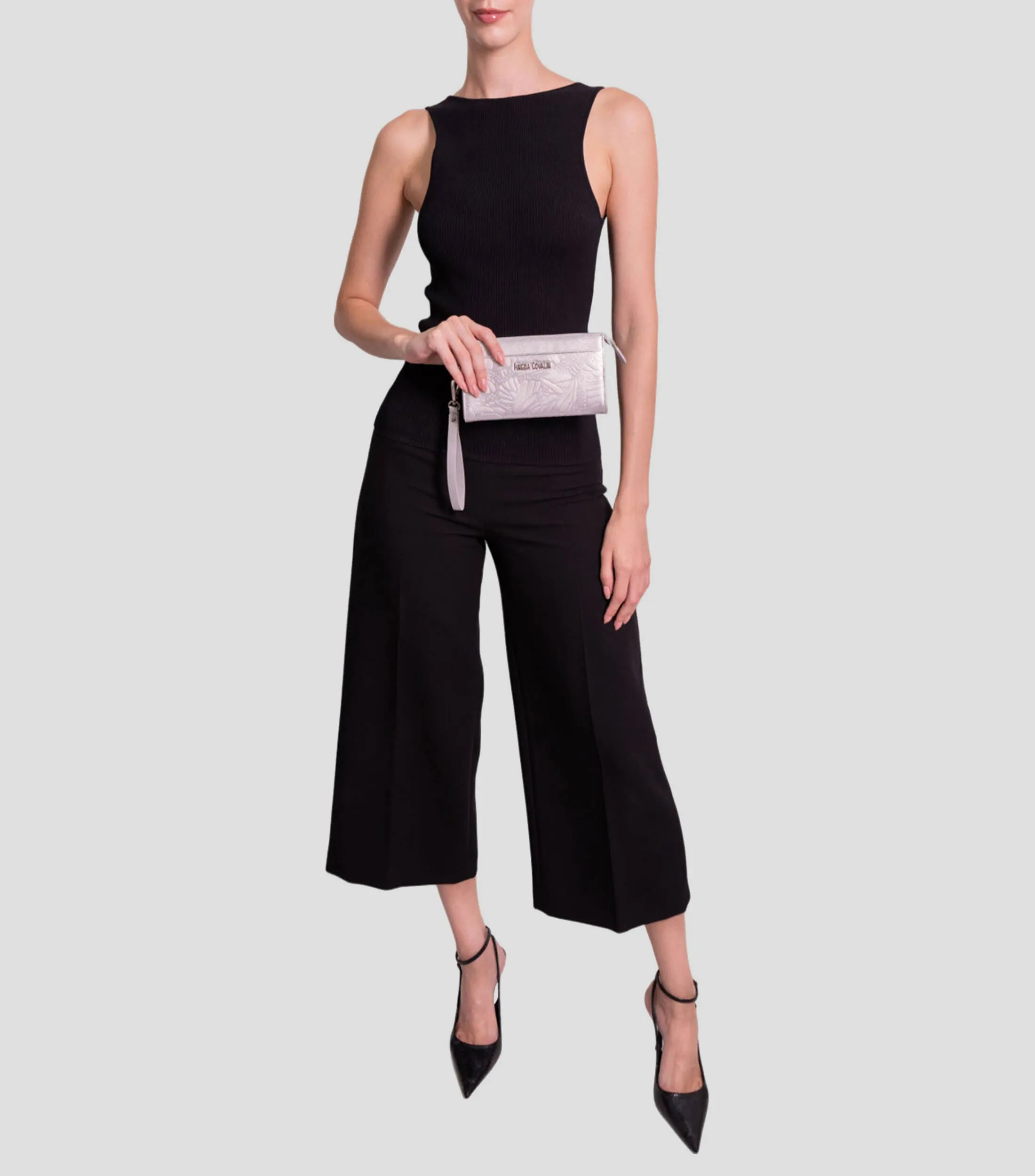 Pineda Covalin Bolso Wristlet plateado grabado Mujer
