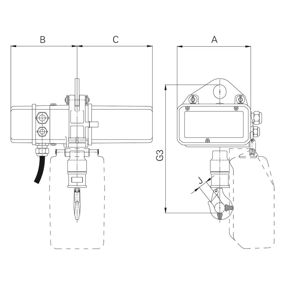 POLIPASTO ELéCTRICO DE CADENA LIFTKET SLINE CON SUSPENSIóN DE UN ORIFICIO, CAPACIDAD DE CARGA 125 KG, 8/2 M/MIN