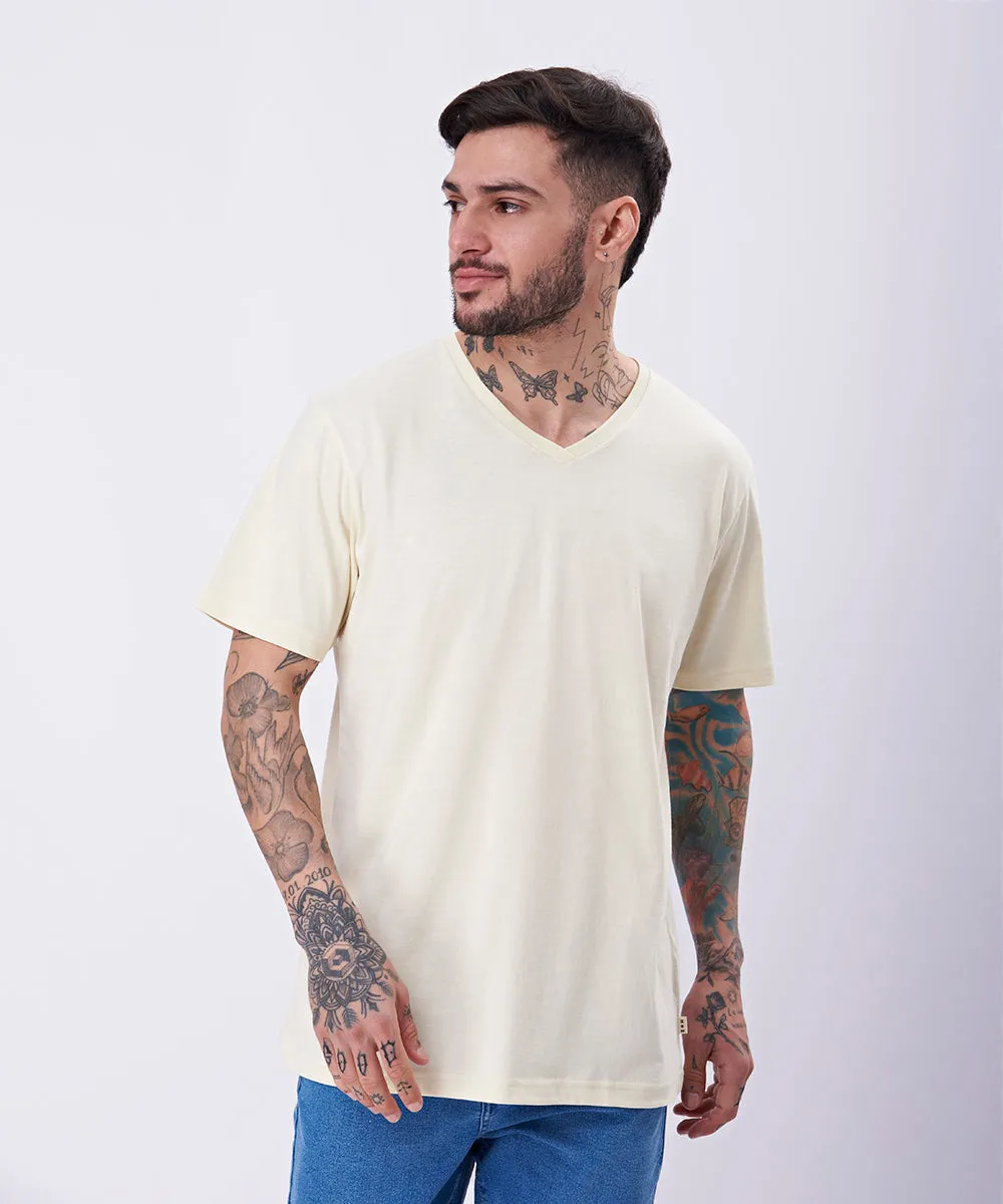 POLO MANGA CORTA BASICO CUELLO V PV23 CREMA