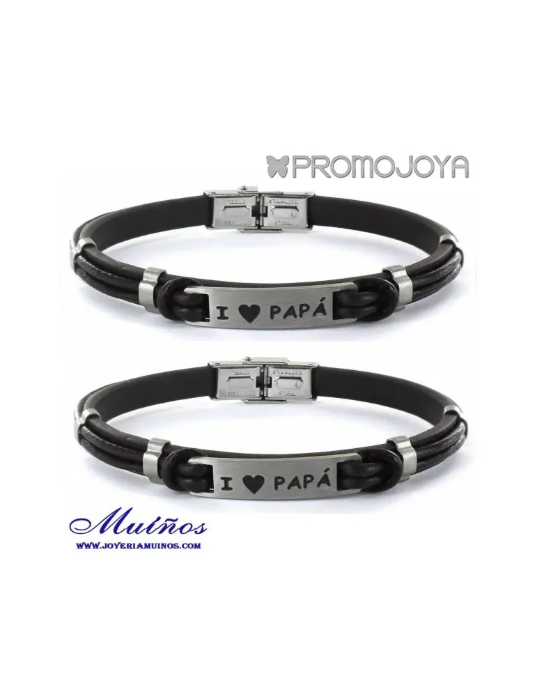 Pulsera I Love Papá acero cuero nudos Promojoya