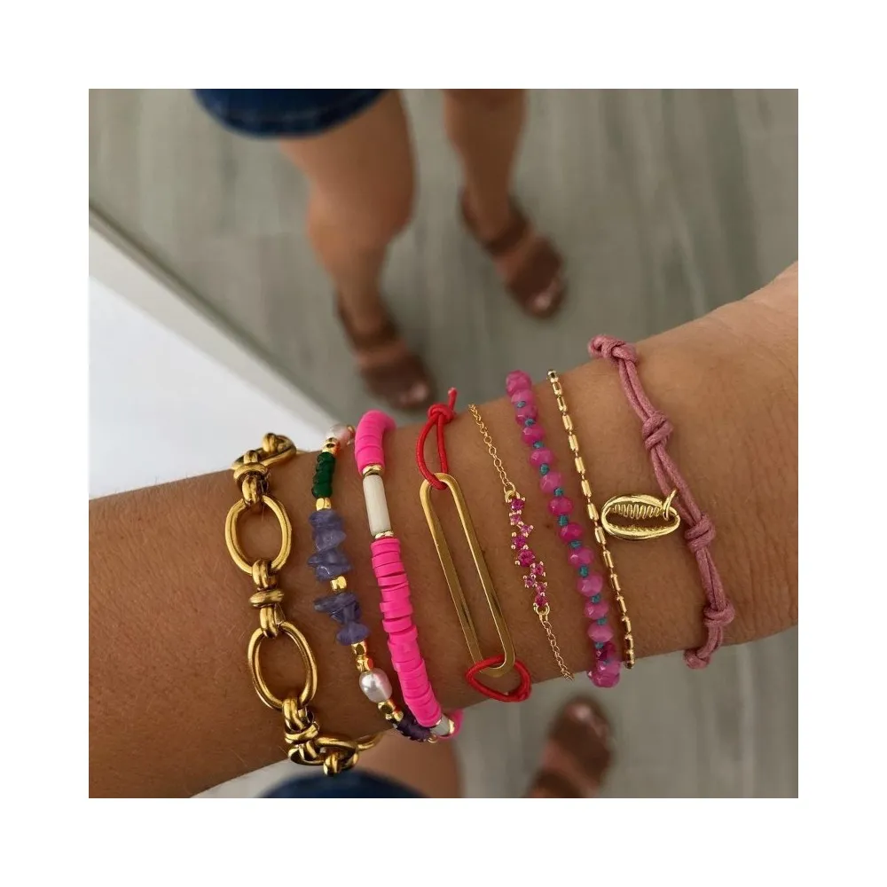 Pulsera Naia Calcedonia Fucsia Oro