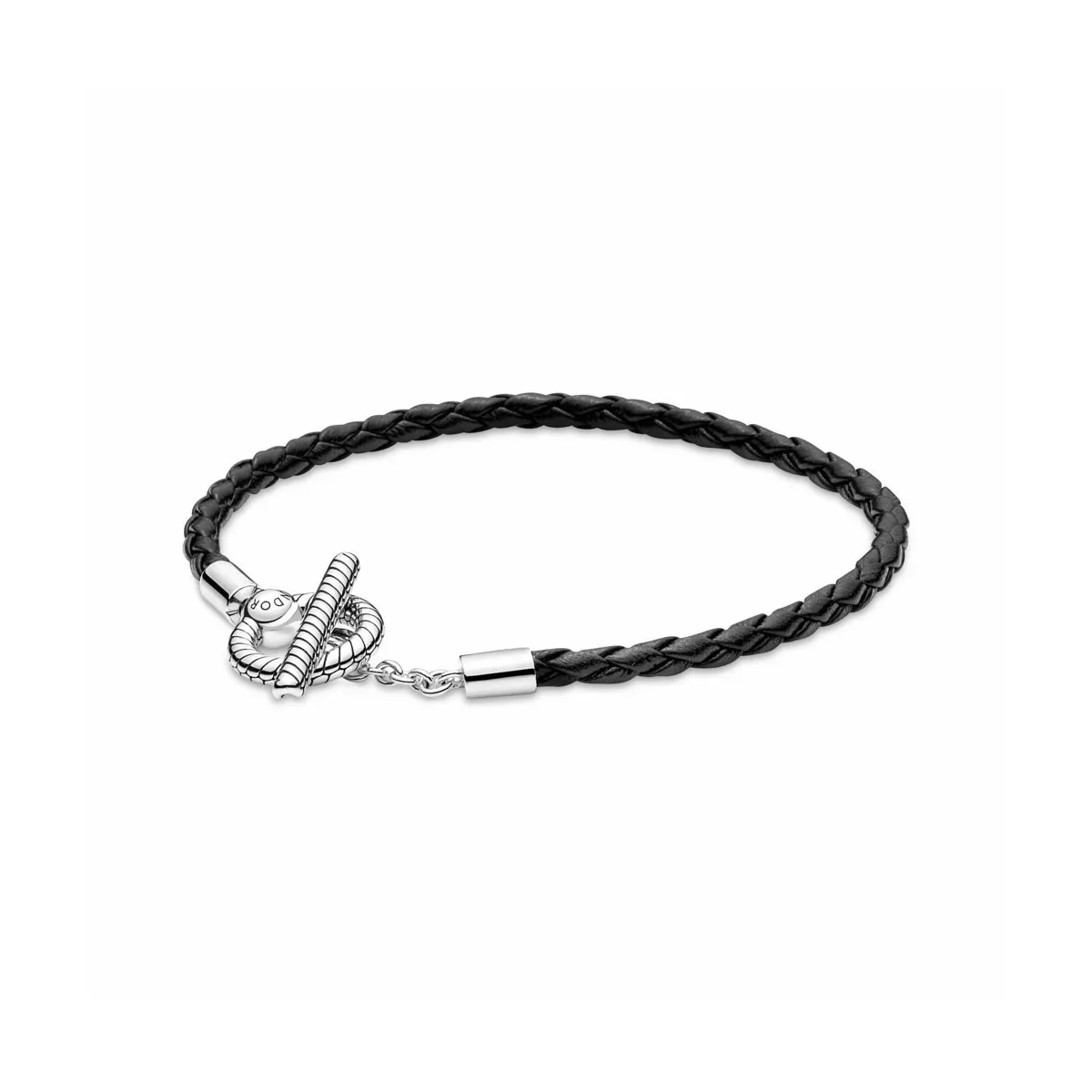PULSERA PANDORA CUERO TRENZADO CIERRE EN T  PANDORA
