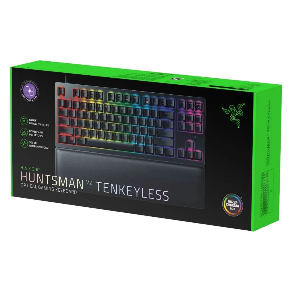 Razer Teclado Alámbrico Clicky Gaming Huntsman V2 Tenkeyless, Inglés