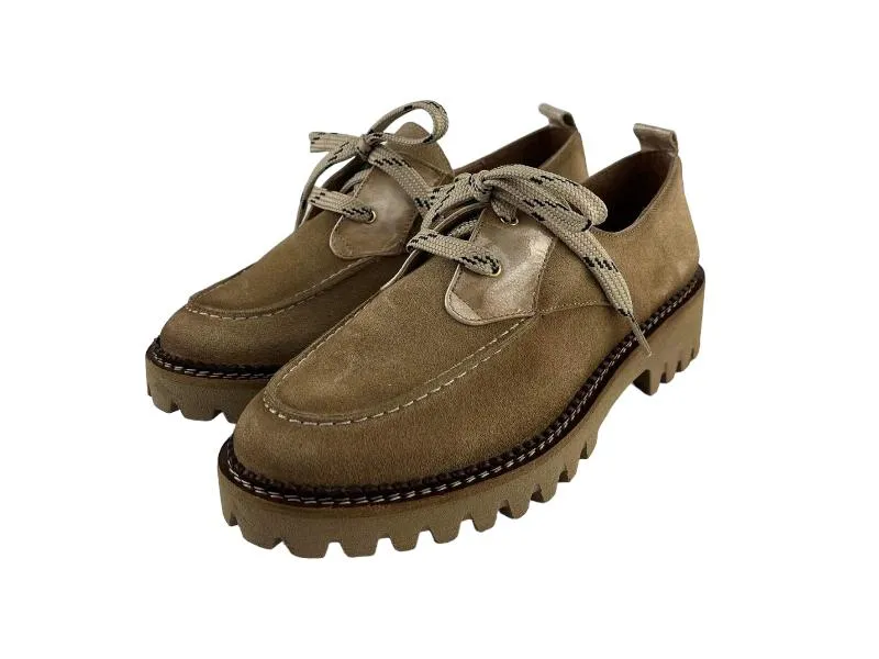 Salonissimos | Zapatos planos mujer con cordones piel ante arena Connie