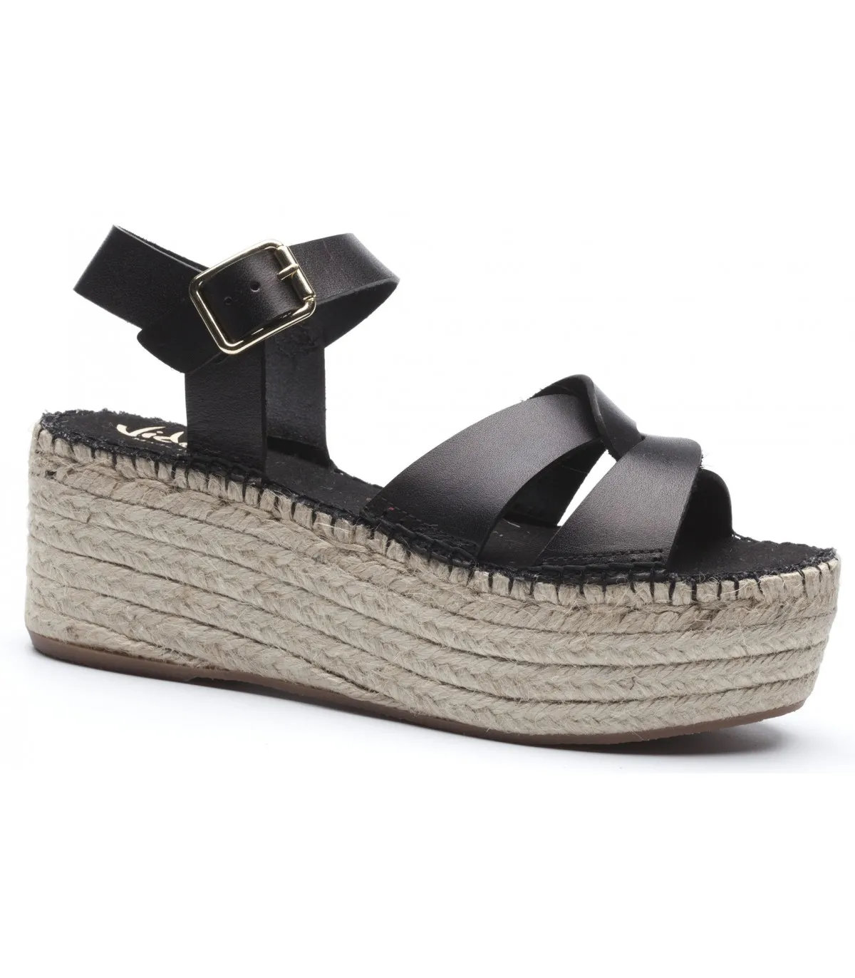 Sandalia negra con plataforma de yute