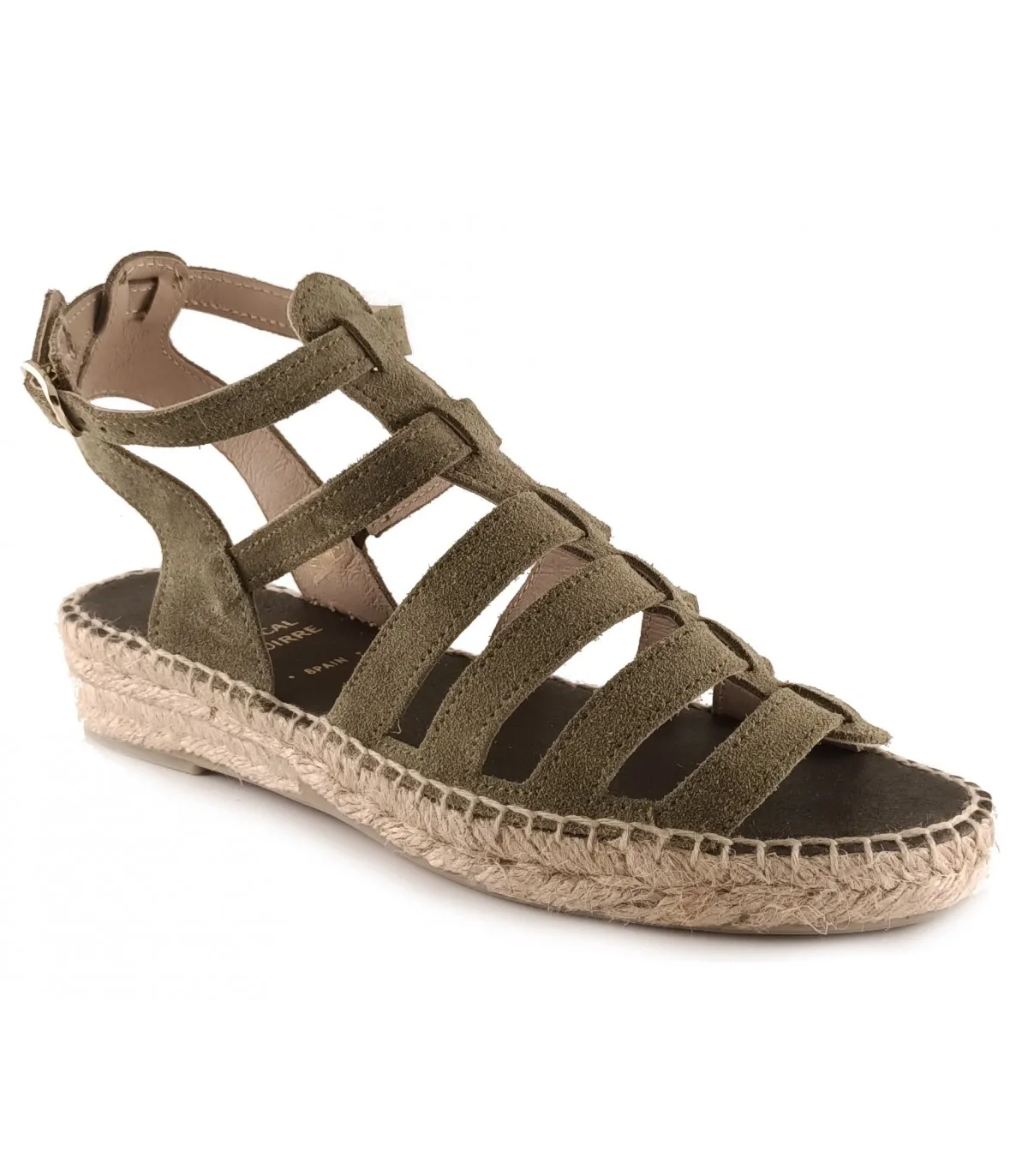 Sandalia para mujer en serraje kaki