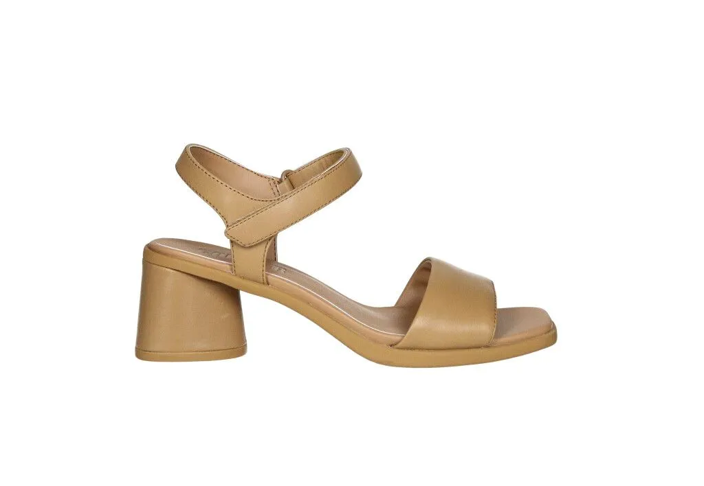 Sandalia Piel Camel Velcro Pulsera Tacon Medio