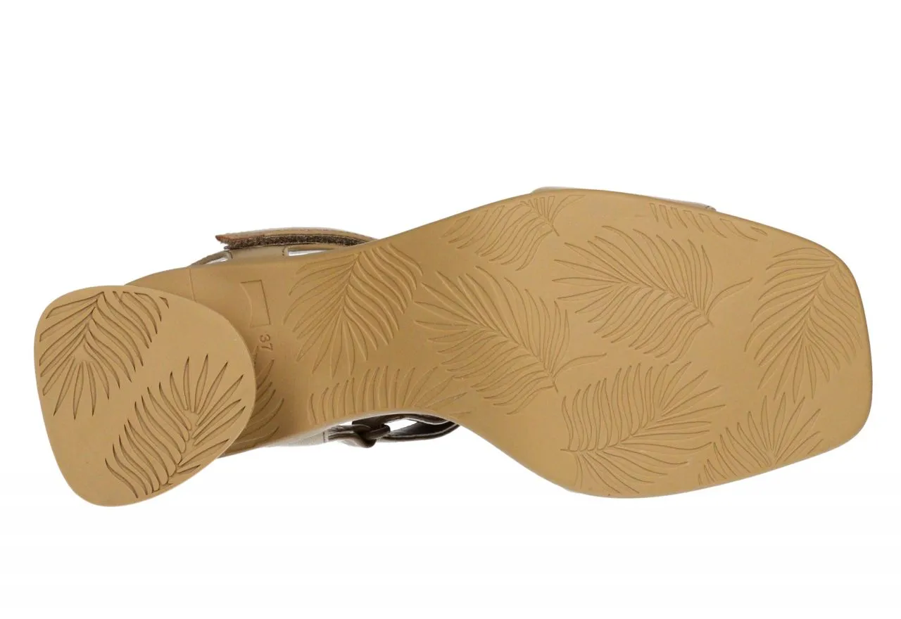Sandalia Piel Camel Velcro Pulsera Tacon Medio