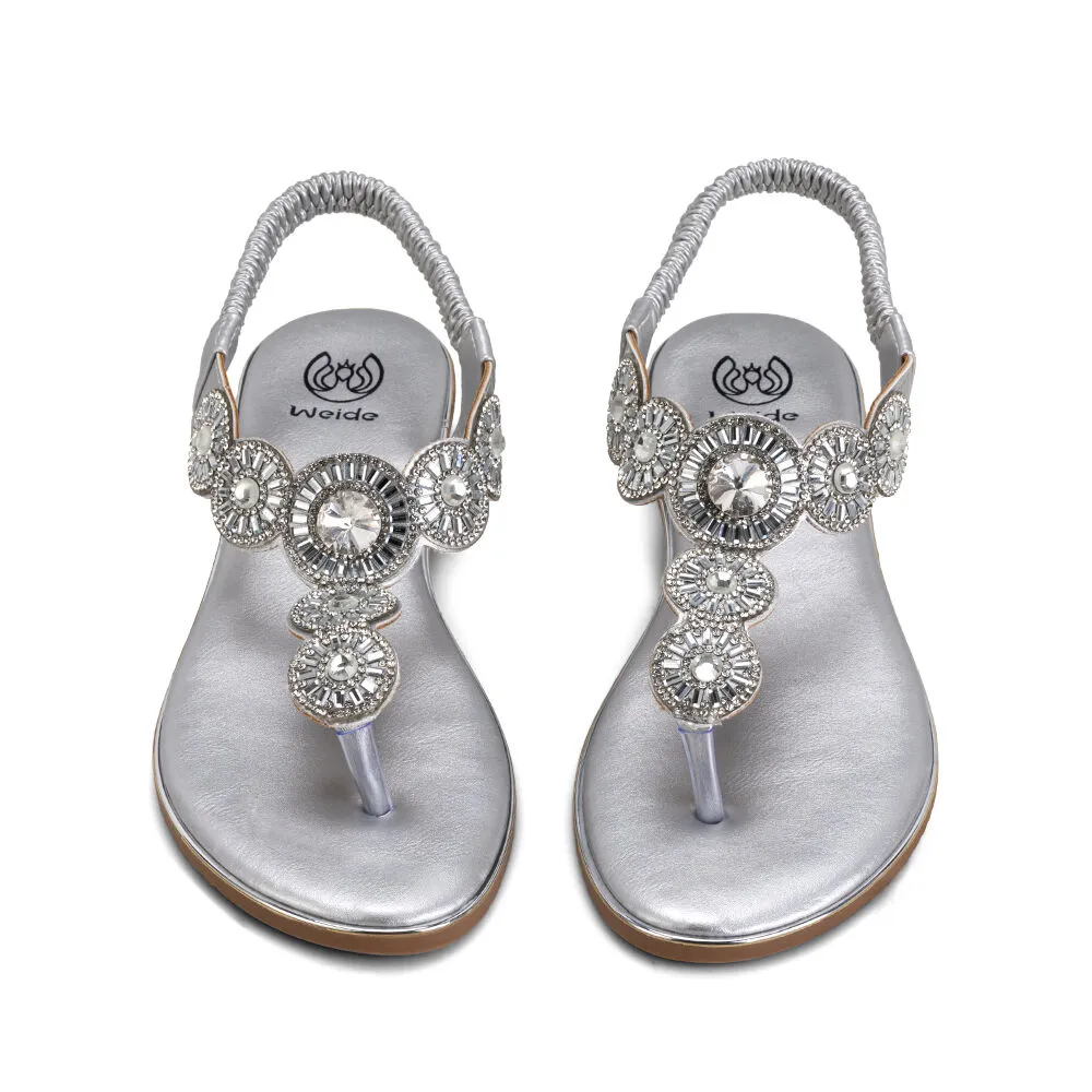 Sandalia Plana Plateado Casual Js57 Weide