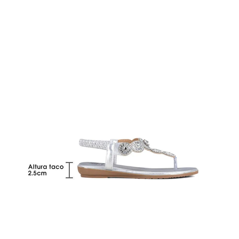Sandalia Plana Plateado Casual Js57 Weide