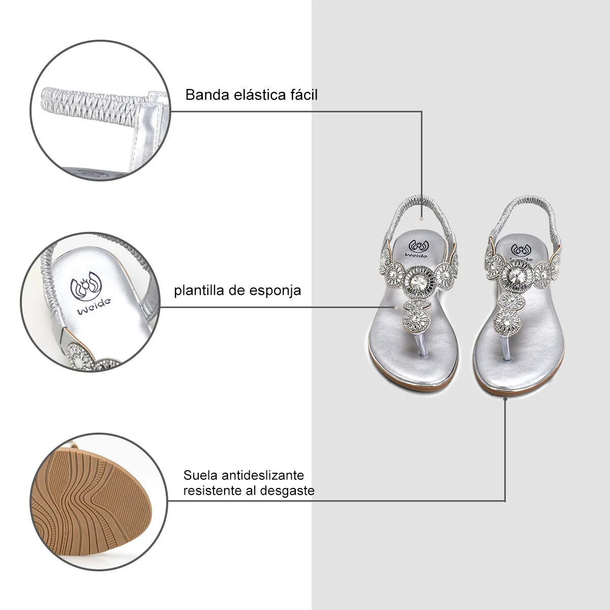 Sandalia Plana Plateado Casual Js57 Weide