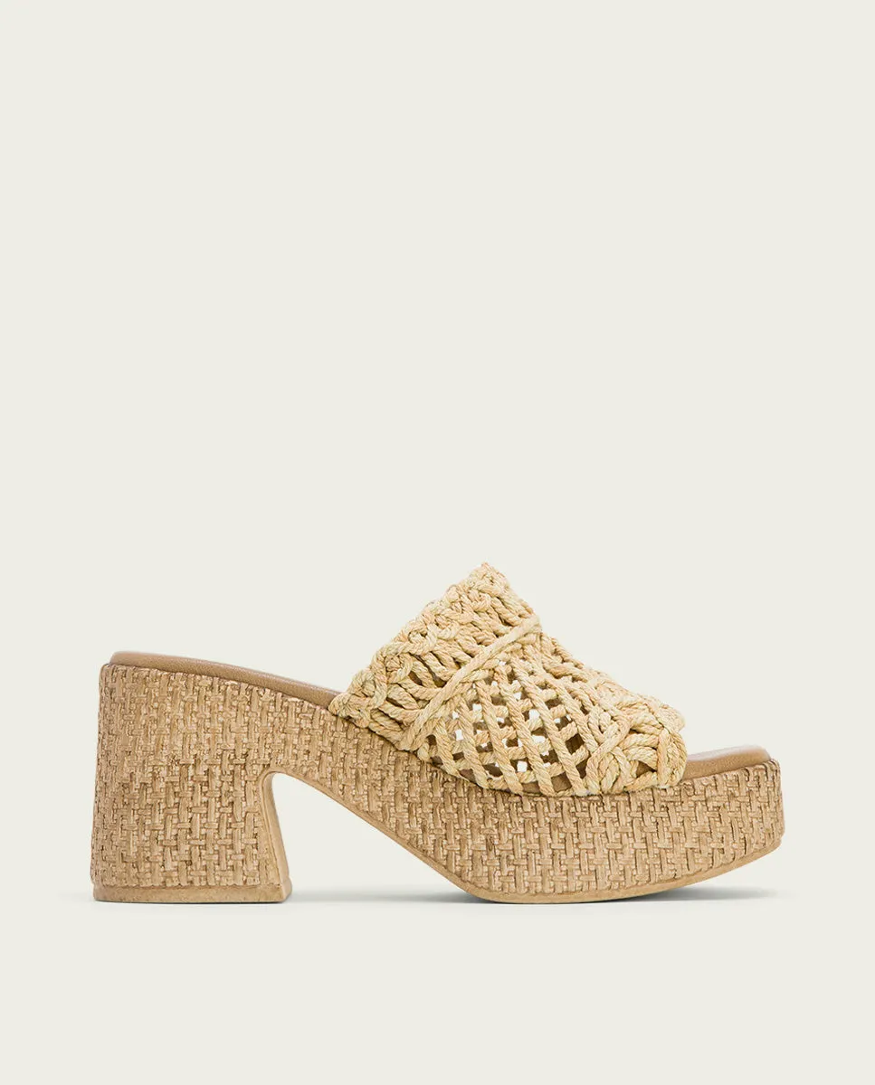 SANDALIA TACON PIEL TEXTIL NATURAL JUDITH