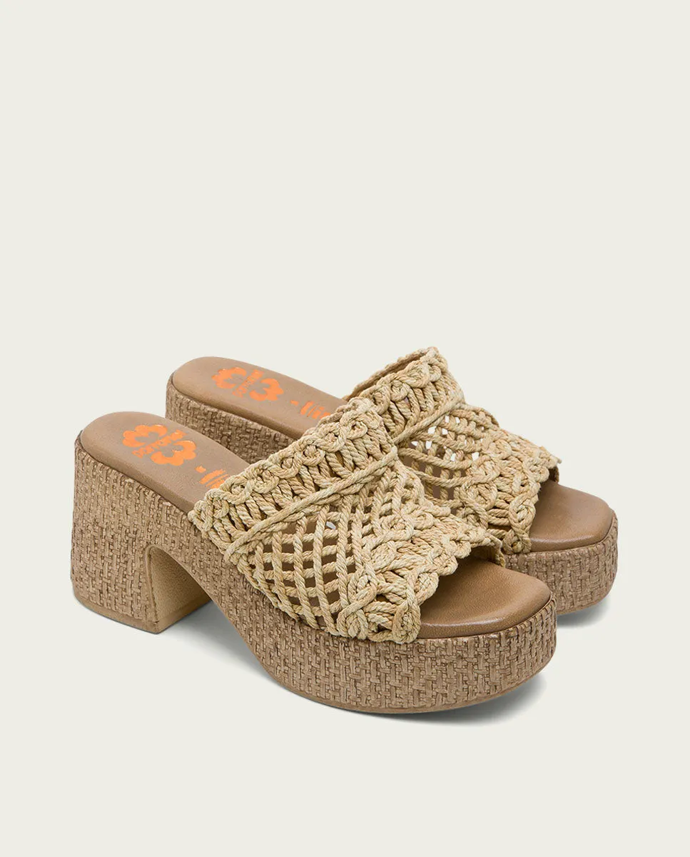 SANDALIA TACON PIEL TEXTIL NATURAL JUDITH