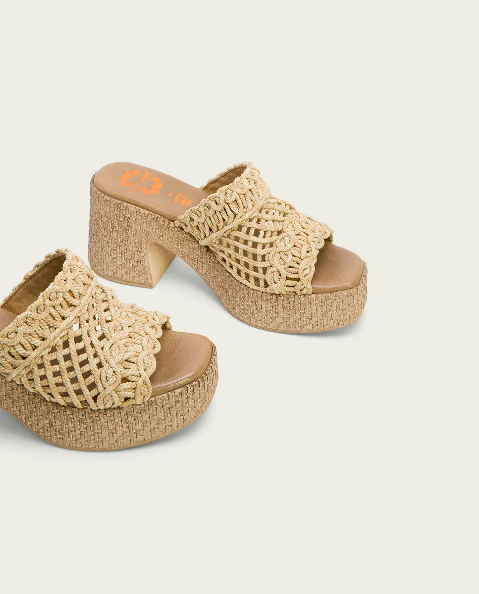 SANDALIA TACON PIEL TEXTIL NATURAL JUDITH