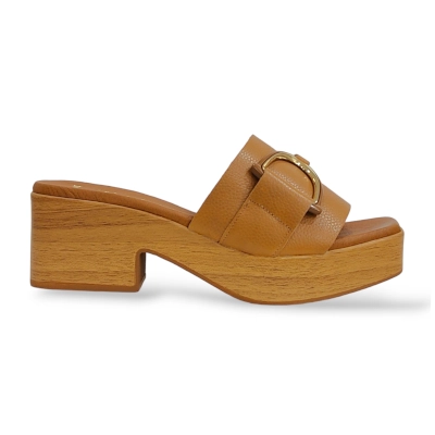 Sandalia zueco mujer Lince camel 41759