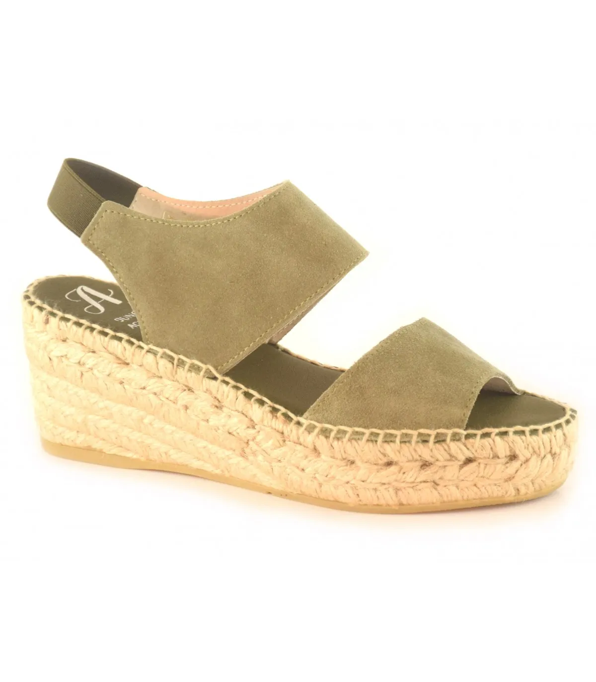 Sandalias con cuña de yute en serraje kaki