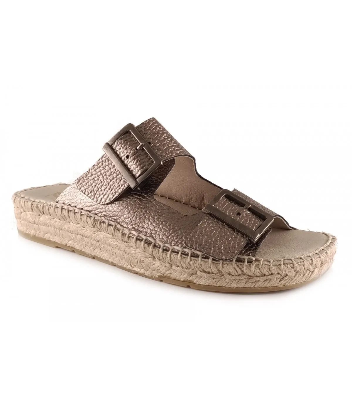 Sandalias de dos hebillas con la cuña de yute