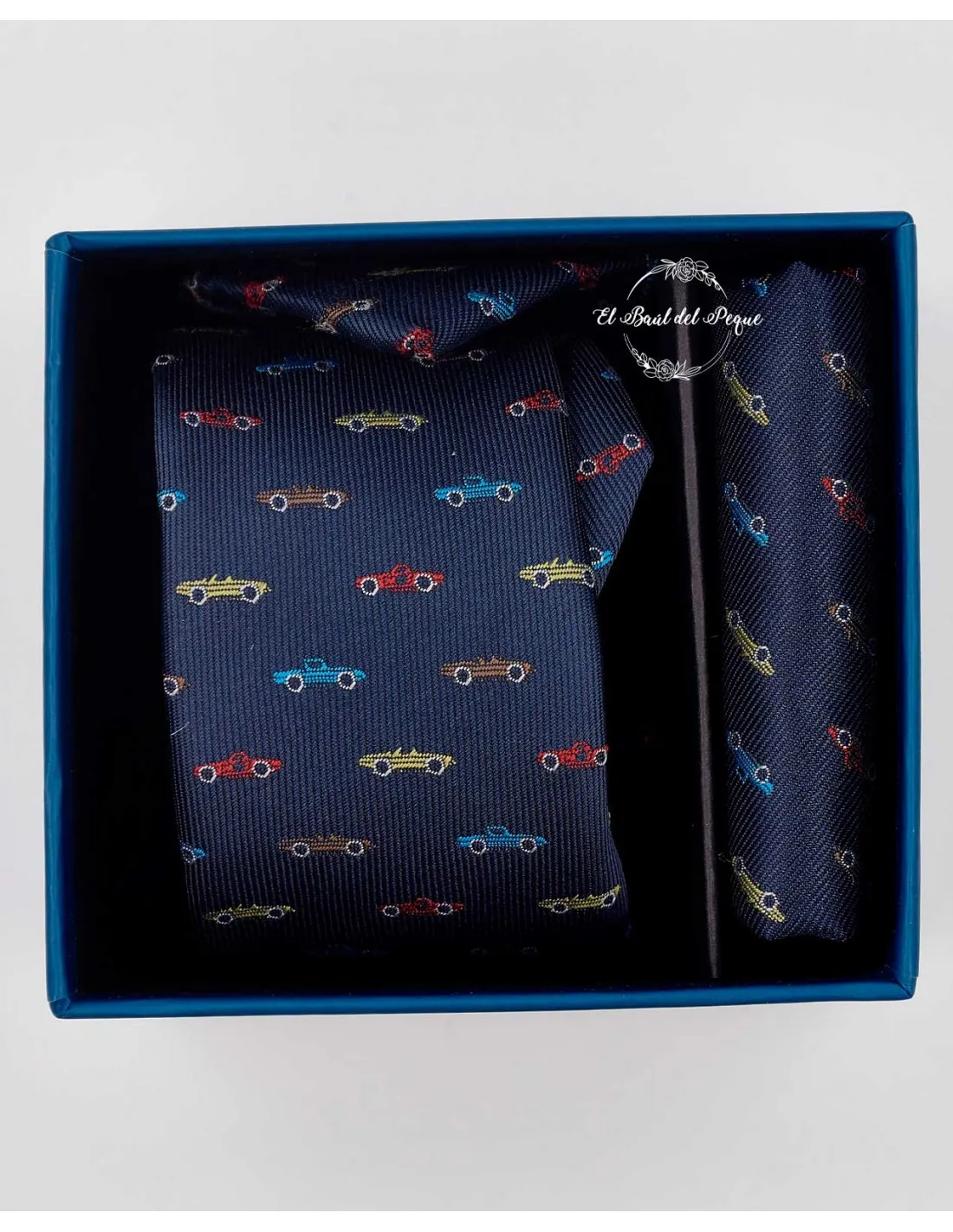 Set Corbata y Pañuelo Bolsillo Azul Cochecitos Spagnolo Elegance