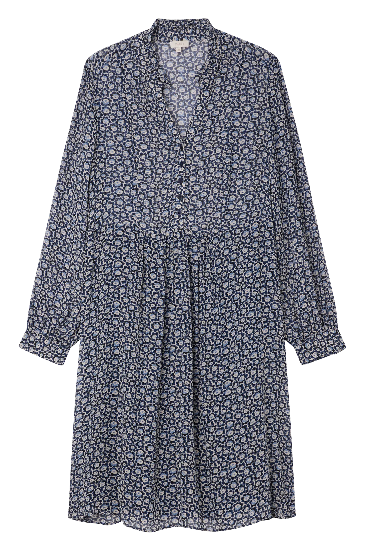SHANA  VESTIDO CORTO ESTAMPADO CON BOTONES EN AZUL