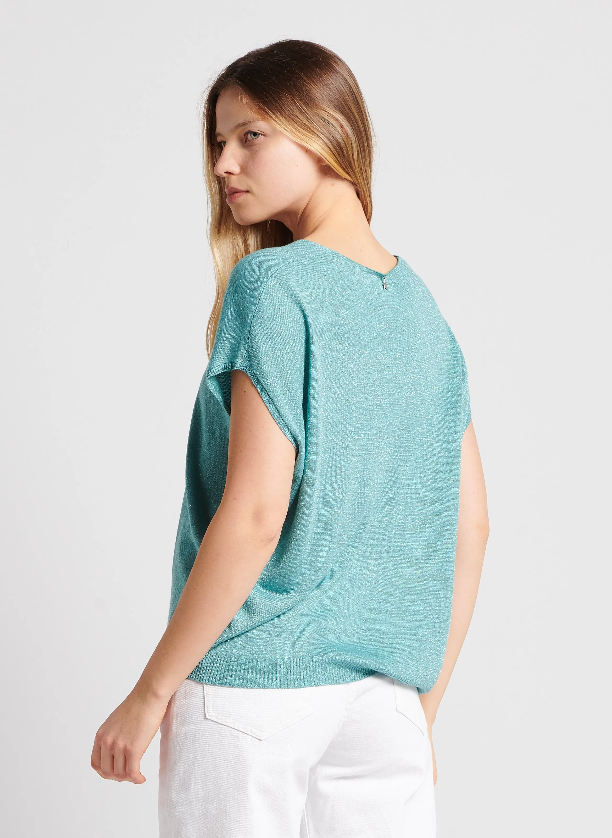 SUD EXPRESS MARGARET  TOP HOLGADO DE PUNTO LúREX CON CUELLO DE PICO EN VERDE