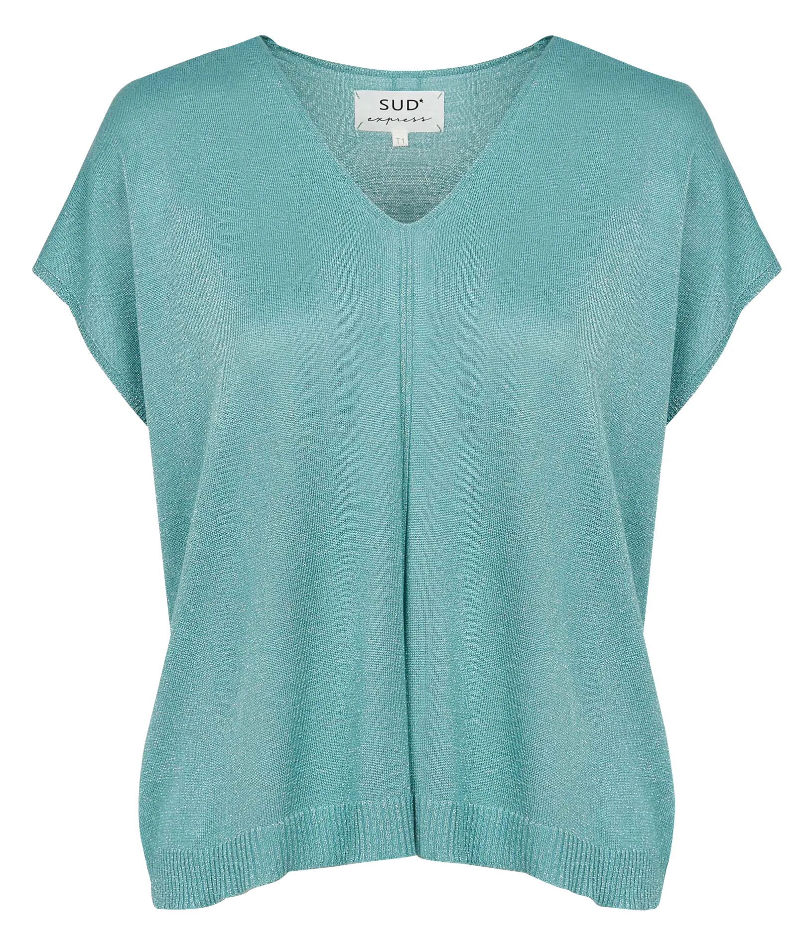 SUD EXPRESS MARGARET  TOP HOLGADO DE PUNTO LúREX CON CUELLO DE PICO EN VERDE