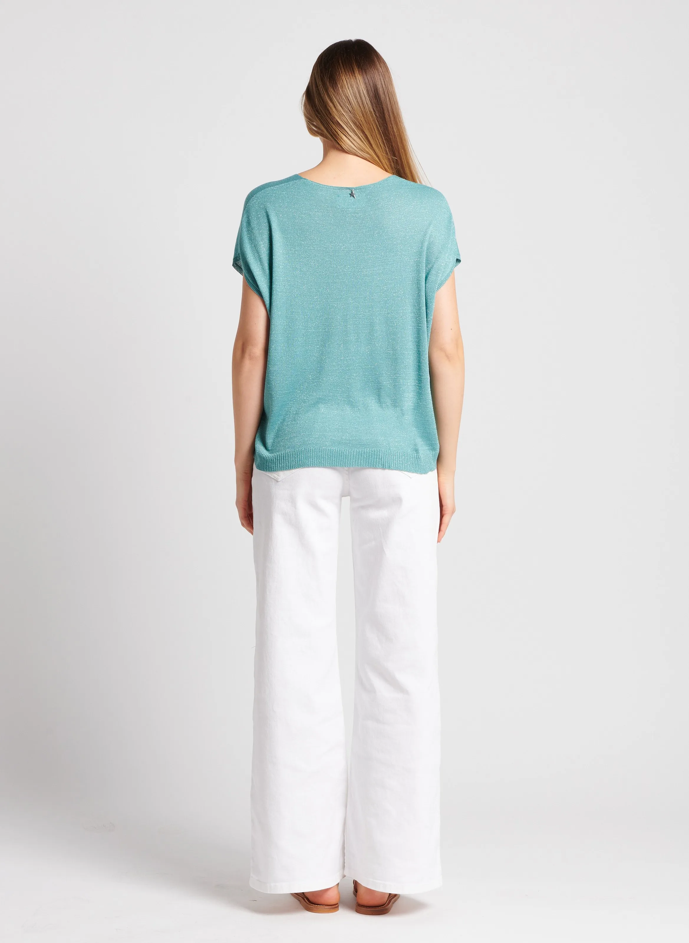 SUD EXPRESS MARGARET  TOP HOLGADO DE PUNTO LúREX CON CUELLO DE PICO EN VERDE
