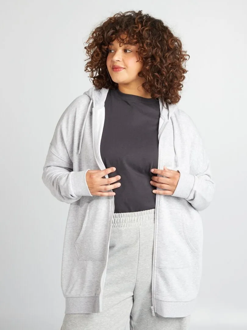 SUDADERA CON CREMALLERA Y CAPUCHA  GRIS