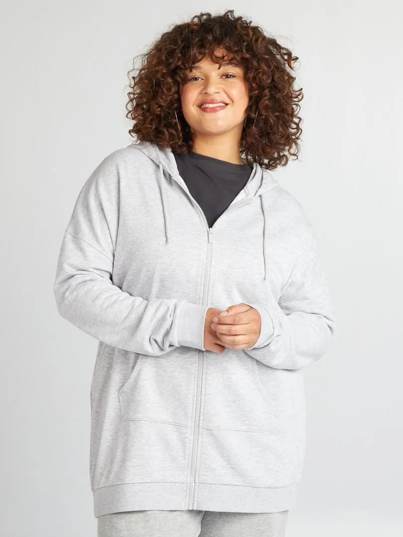 SUDADERA CON CREMALLERA Y CAPUCHA  GRIS
