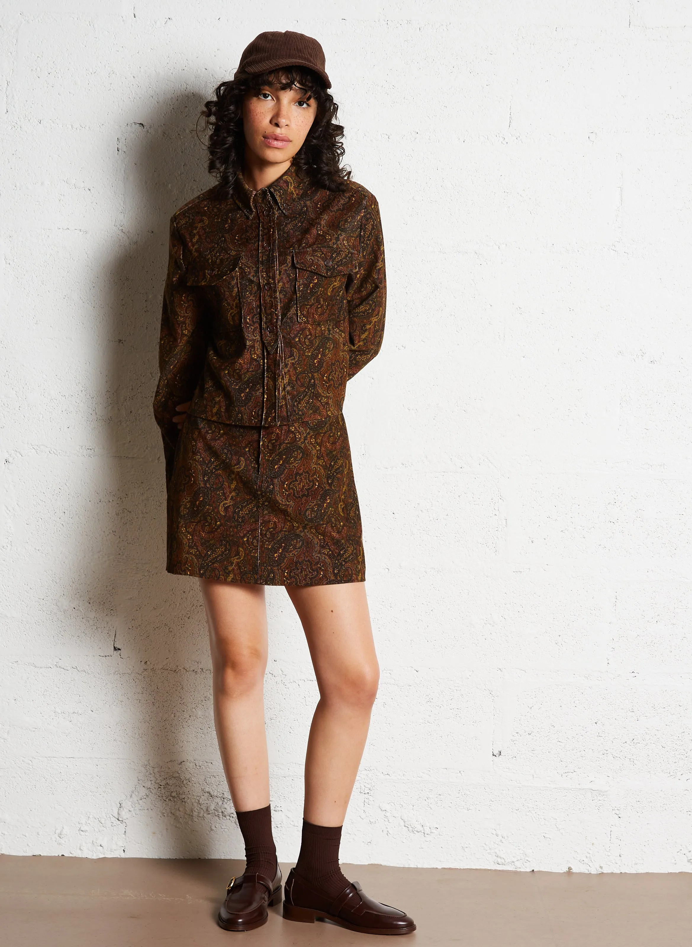SUZIE WINKLE AMANDA  FALDA CORTA EVASé DE ALGODóN EN MARRON