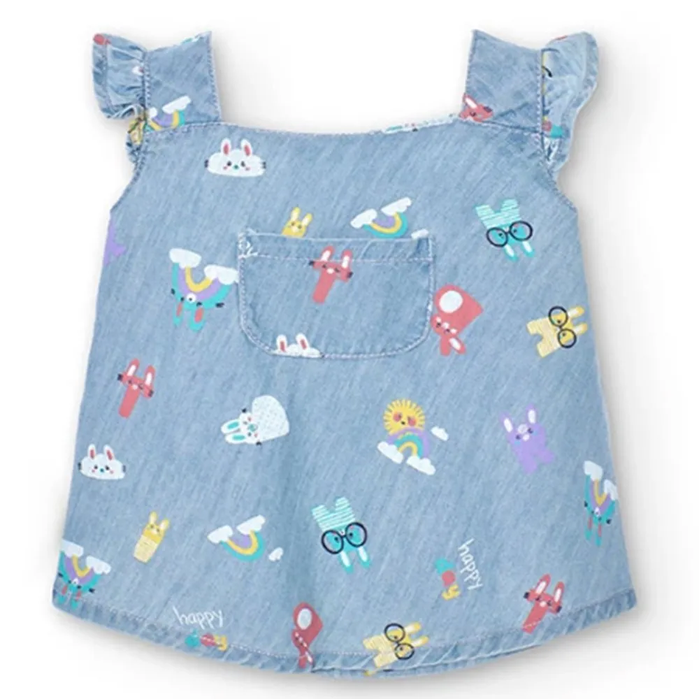 Vestido denim estampado de bebé Boboli 118033 JEANS CORDONETS
