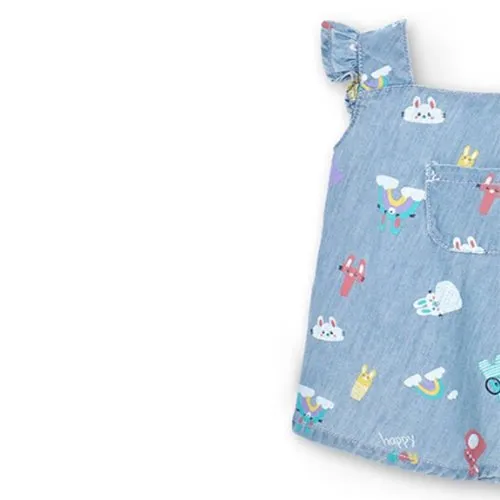 Vestido denim estampado de bebé Boboli 118033 JEANS CORDONETS
