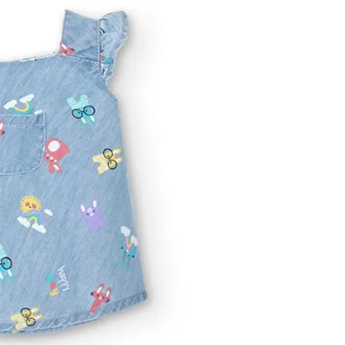 Vestido denim estampado de bebé Boboli 118033 JEANS CORDONETS
